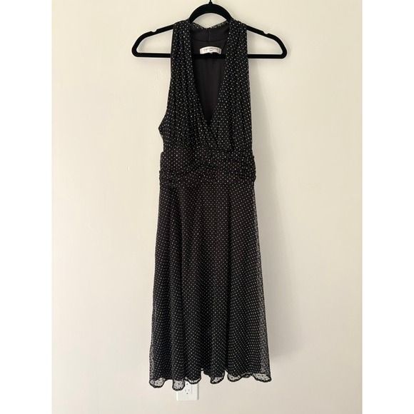 Evan-Picone Dresses & Skirts - Evan-Picone Black Polka Dot Halter Dress Ruched Empire Waist Mesh Overlay Size 8